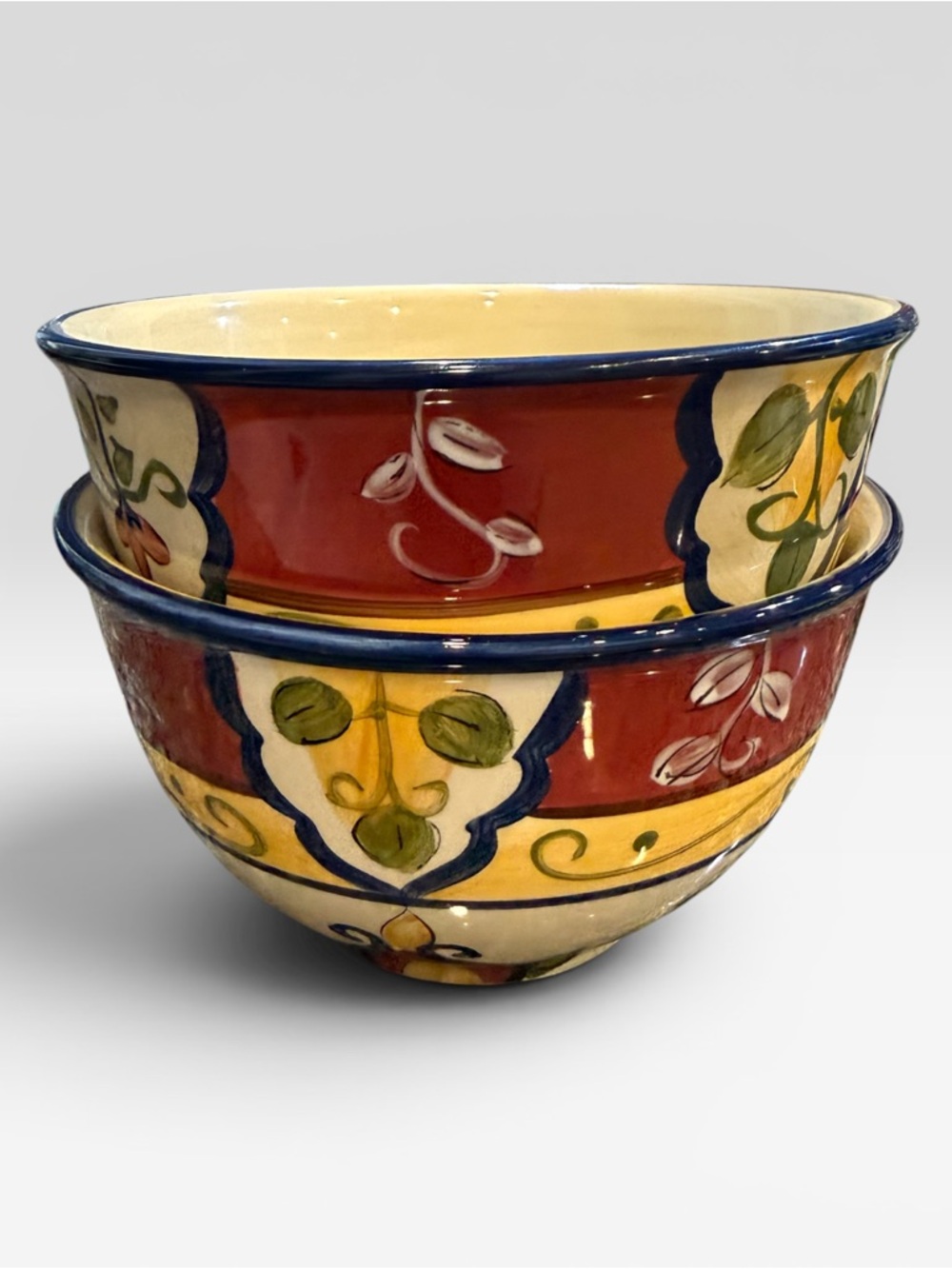Pier 1 Vallarta 6" Soup Cereal Bowls Hand Painted Earthenware Set of 2